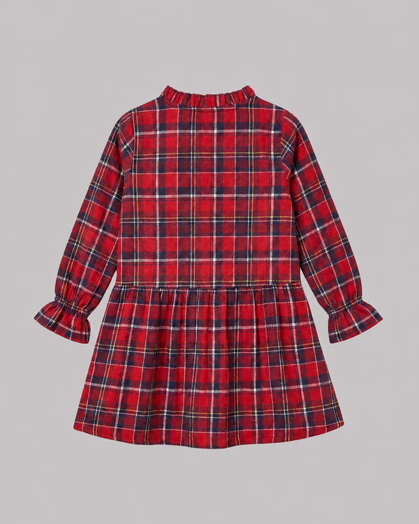 Girls Red Checks Frill Dress back flat lay, a cozy baby girl dresses pick