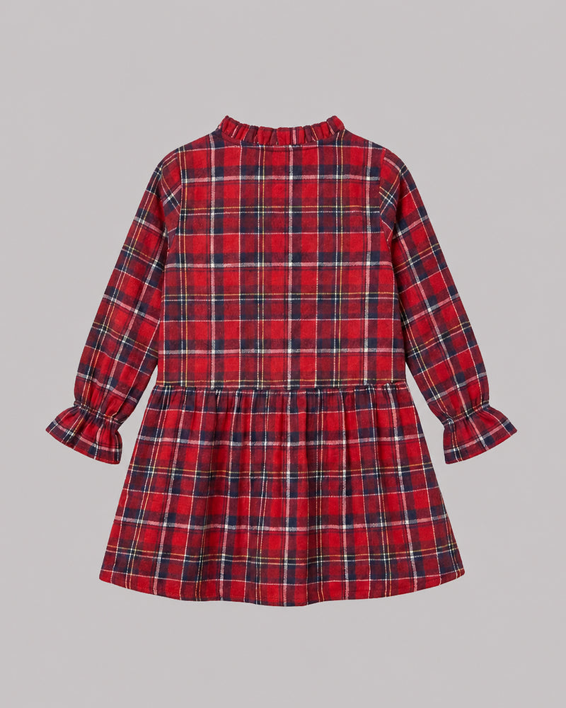 Girls Red Checks Frill Dress back flat lay, a cozy baby girl dresses pick