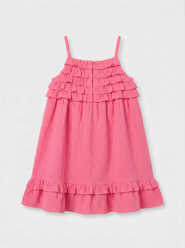 Pink Tiered Ruffle Strappy Dress