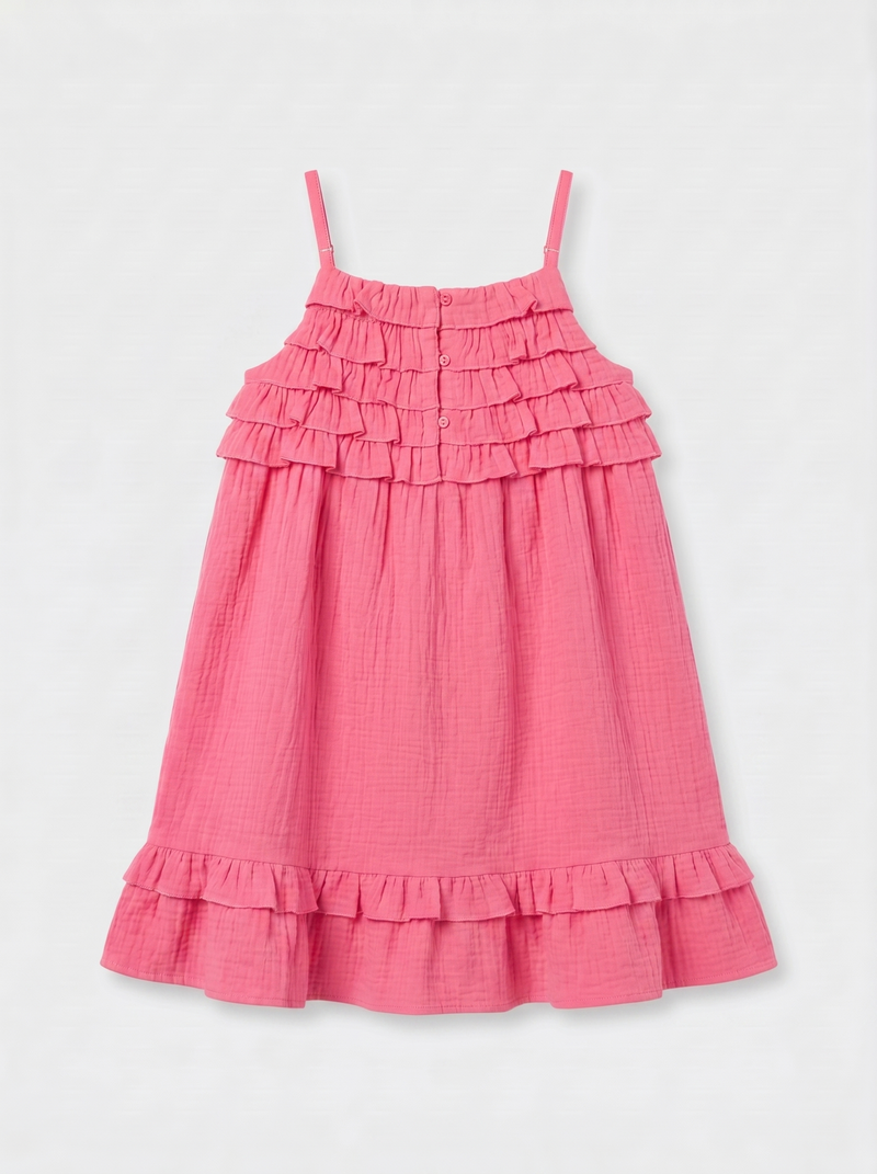 Pink Tiered Ruffle Strappy Dress