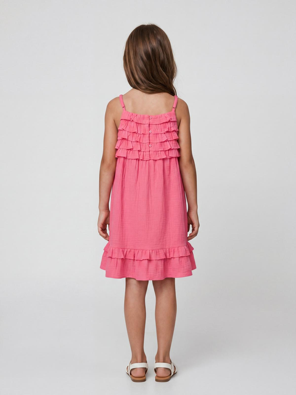 Pink Tiered Ruffle Strappy Dress