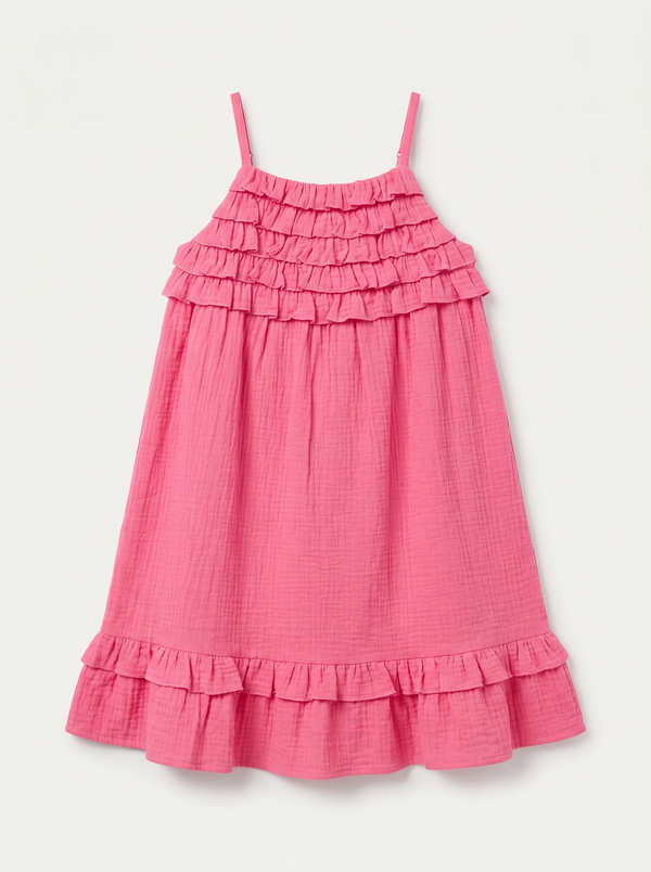 Pink Tiered Ruffle Strappy Dress
