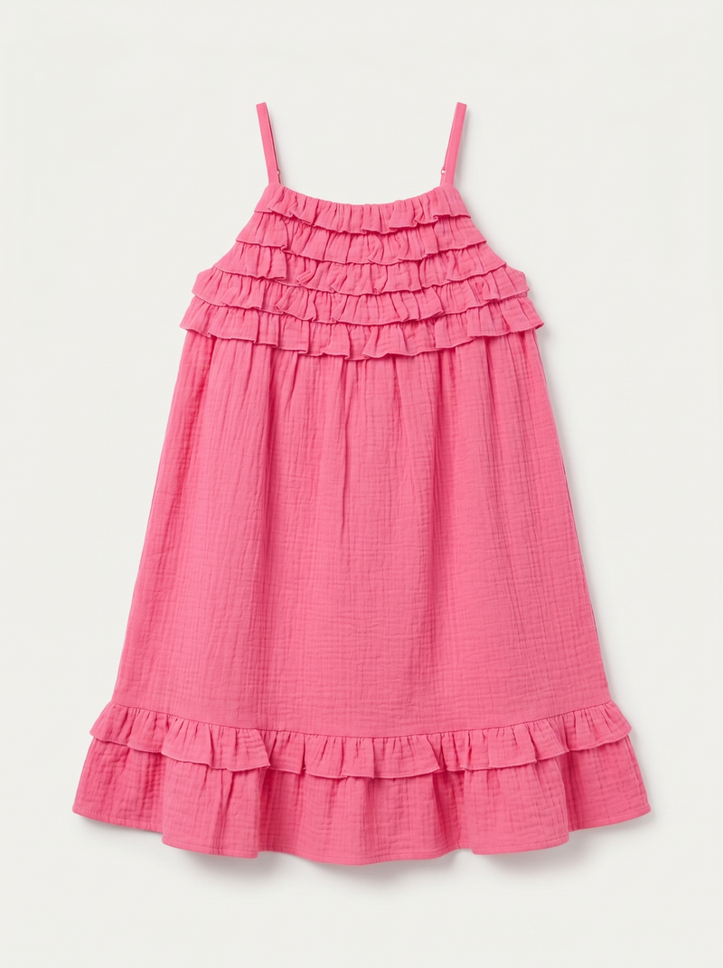 Pink Tiered Ruffle Strappy Dress