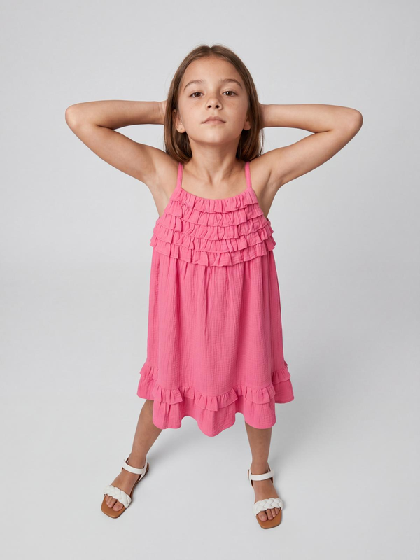Pink Tiered Ruffle Strappy Dress