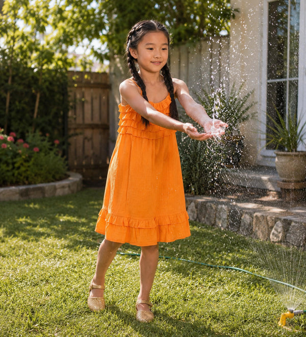 Orange Tiered Ruffle Strappy Dress