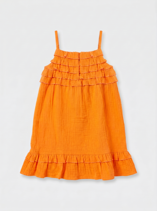 Orange Tiered Ruffle Strappy Dress