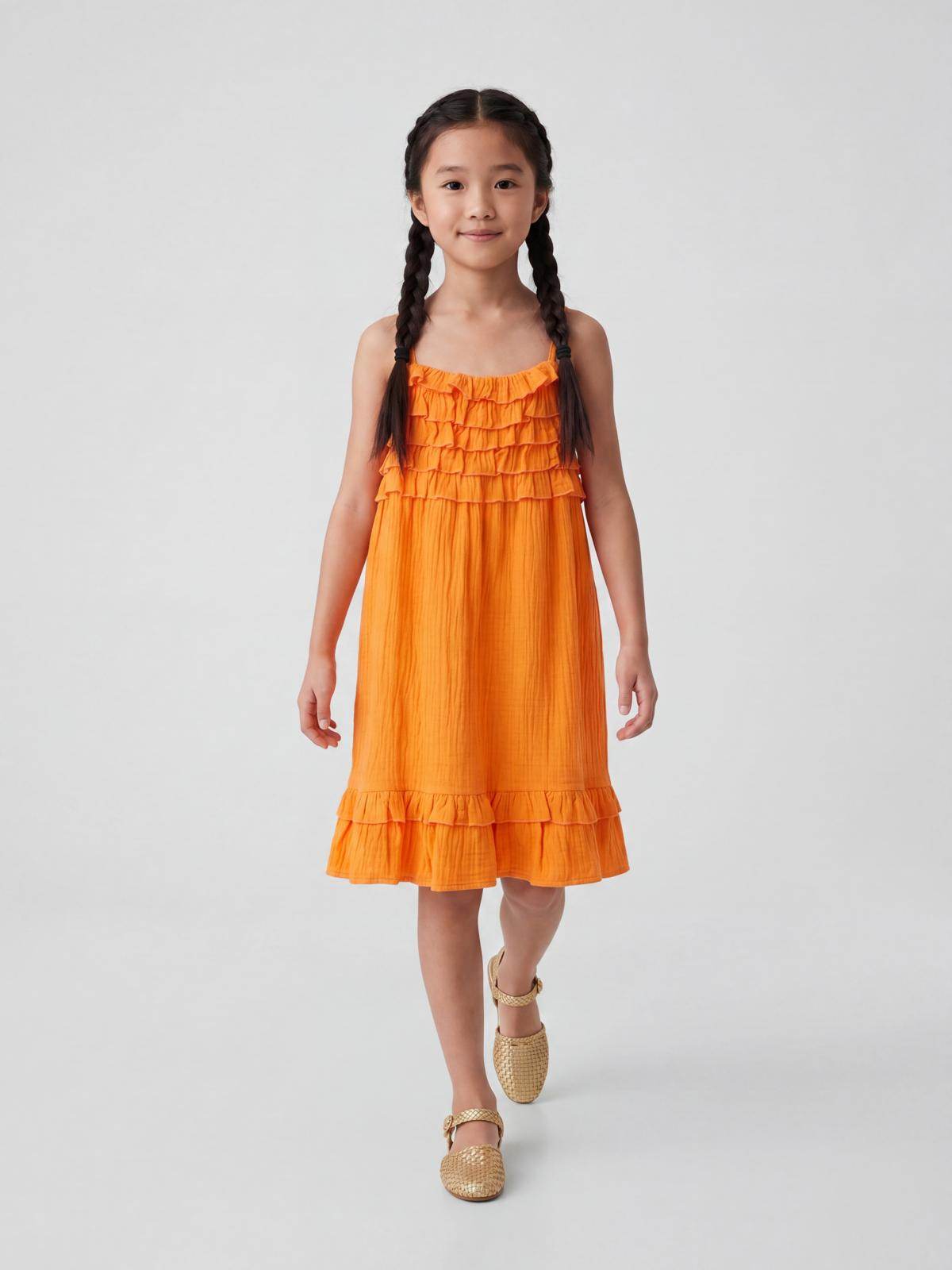 Orange Tiered Ruffle Strappy Dress