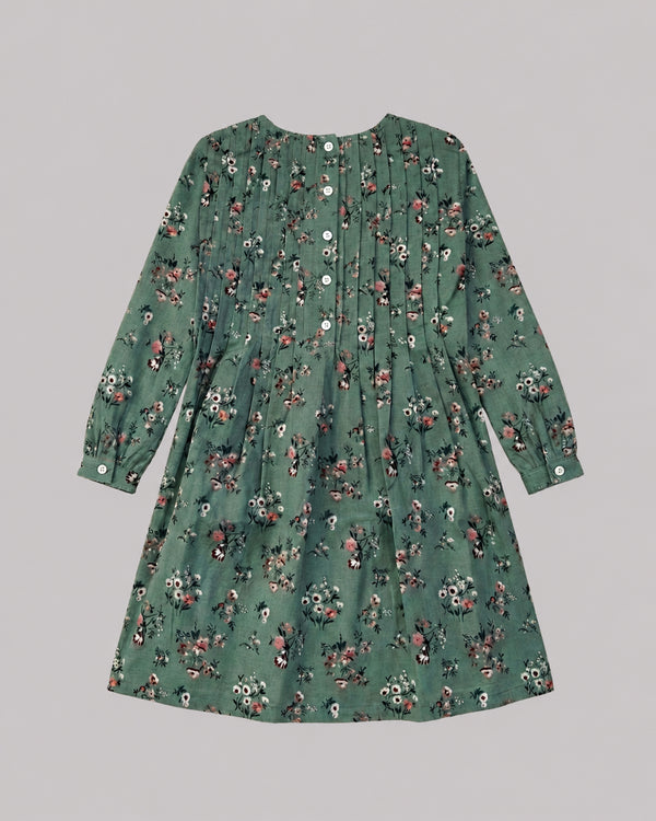 Girls Sea Green Floral Dress back flat lay, a lovely baby girl dresses pick