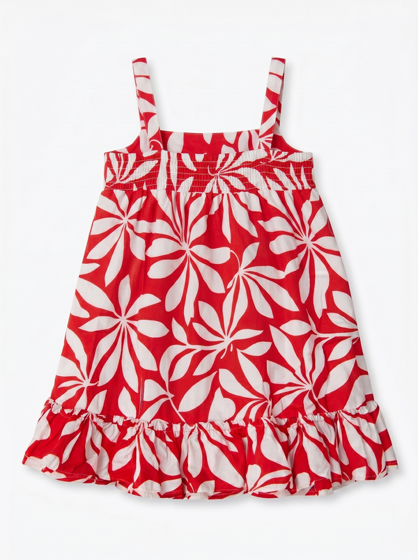Red Abstract Botanical Dress