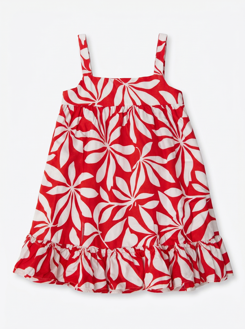 Red Abstract Botanical Dress