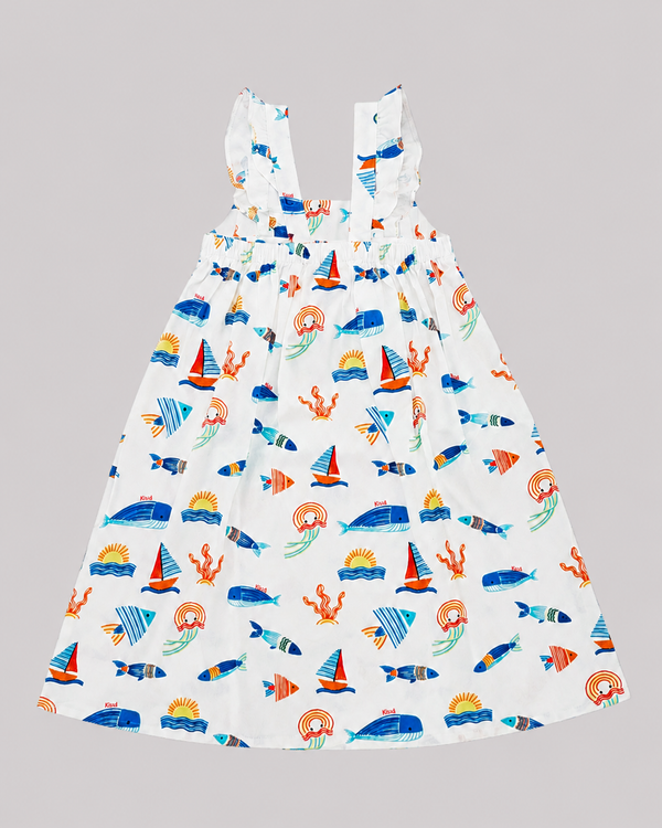 White Ocean Print Dress