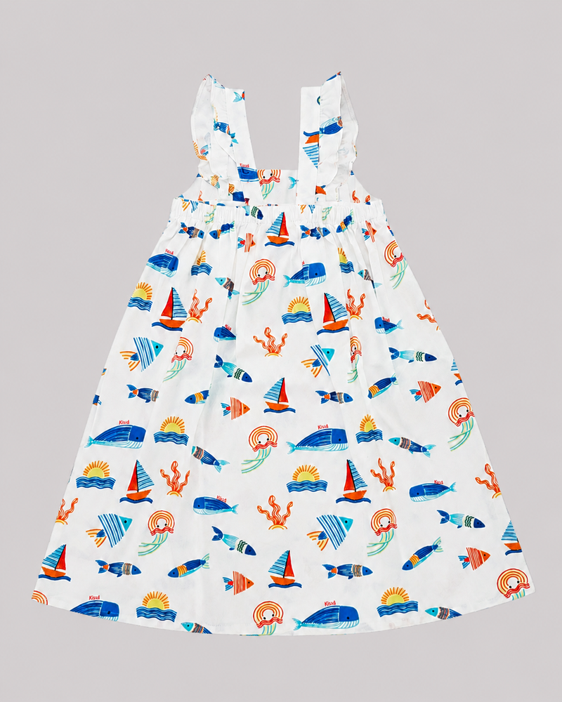 White Ocean Print Dress