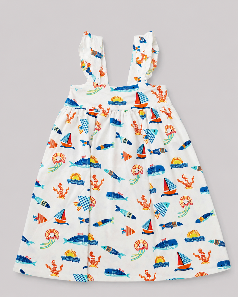 White Ocean Print Dress