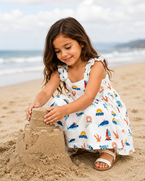 White Ocean Print Dress