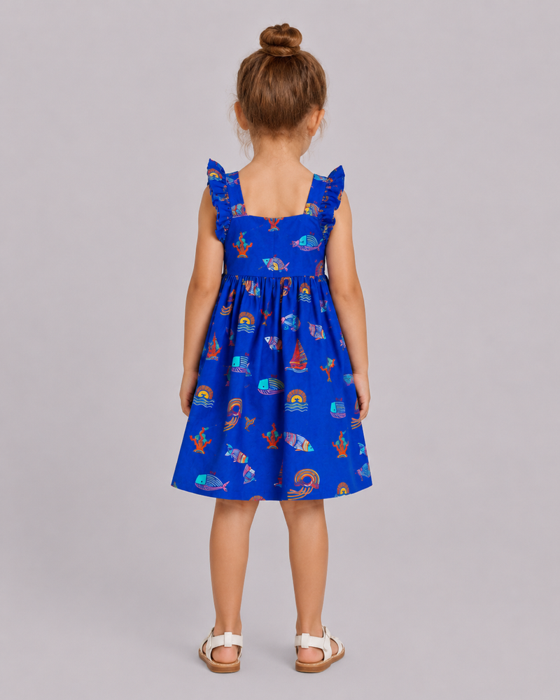 Blue Ocean Print Dress