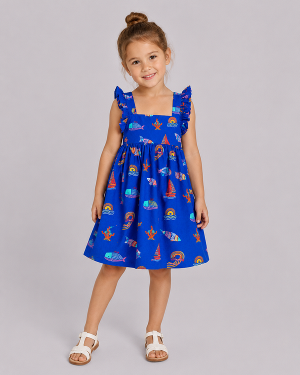 Blue Ocean Print Dress