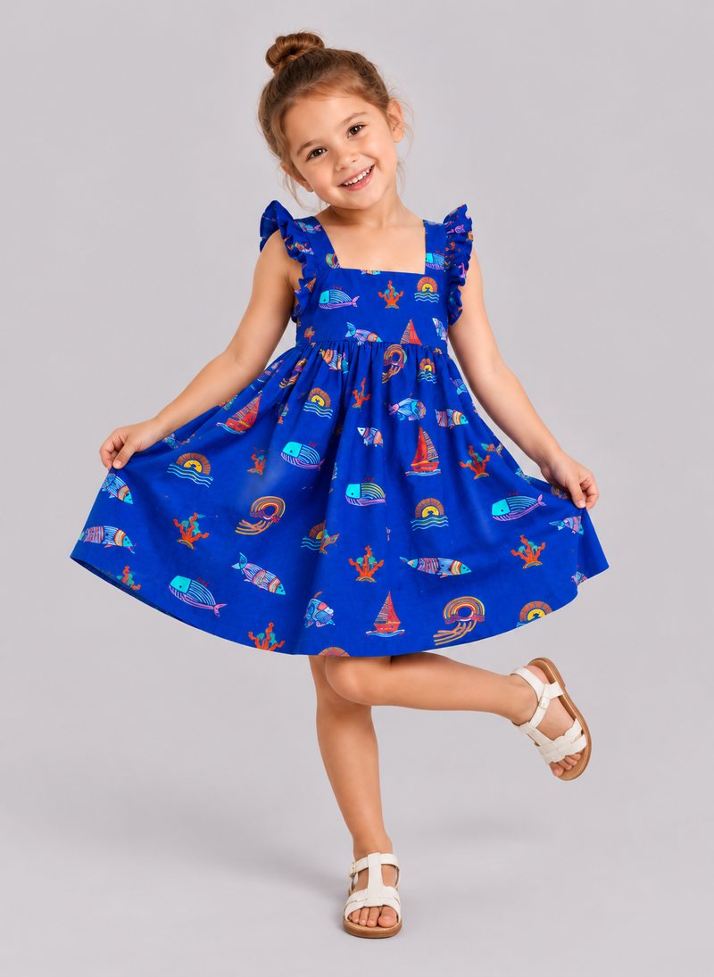 Blue Ocean Print Dress