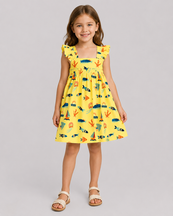 Yellow Ocean Print Dress