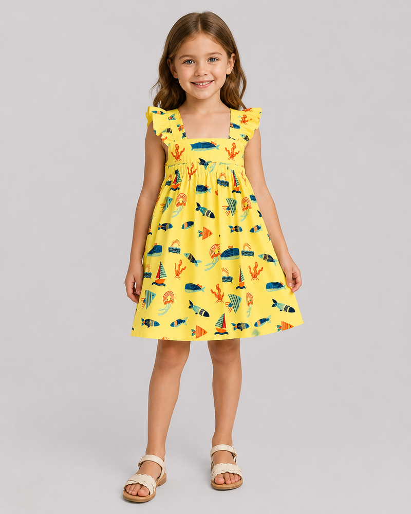 Yellow Ocean Print Dress