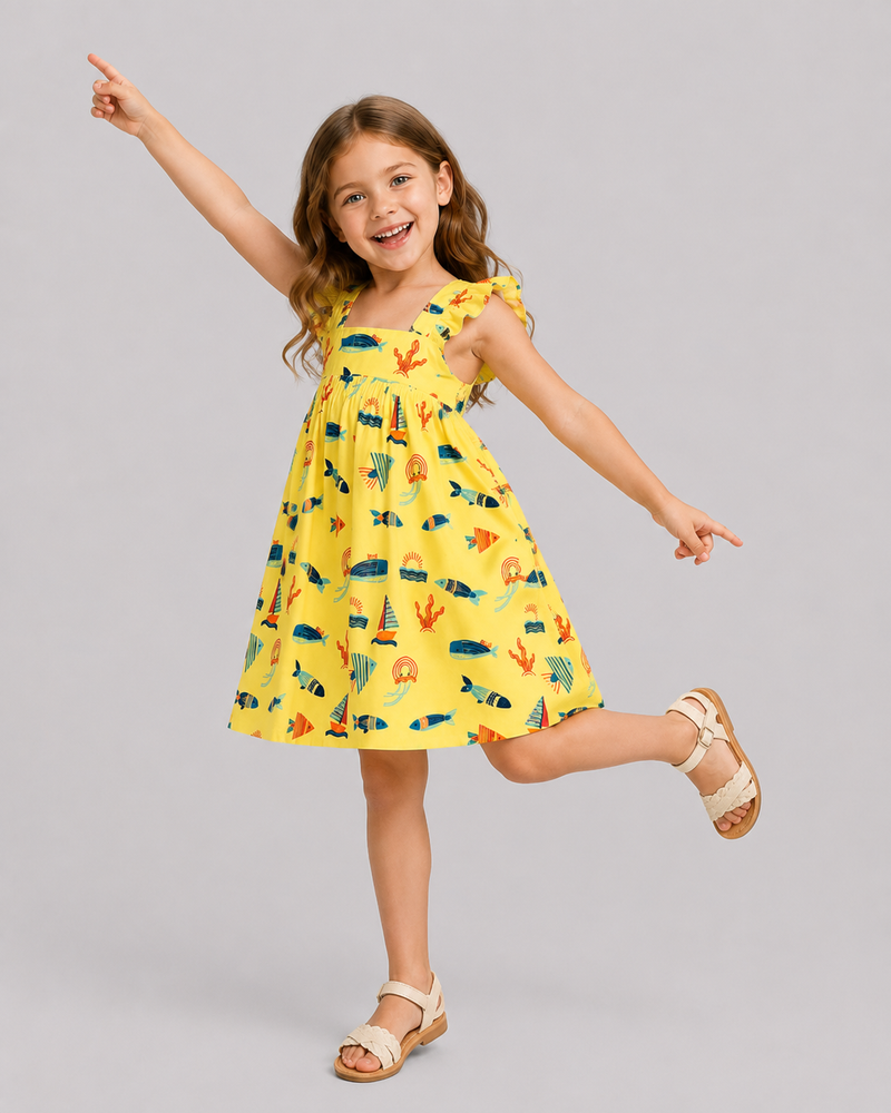 Yellow Ocean Print Dress