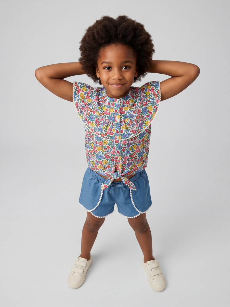 Floral Big Flutter Neck Top