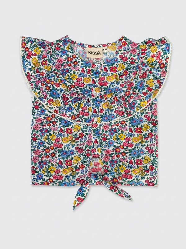 Floral Big Flutter Neck Top