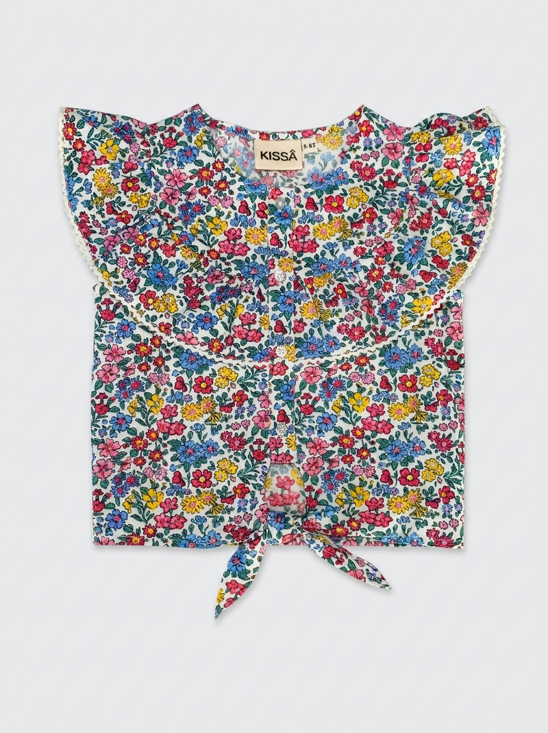 Floral Big Flutter Neck Top