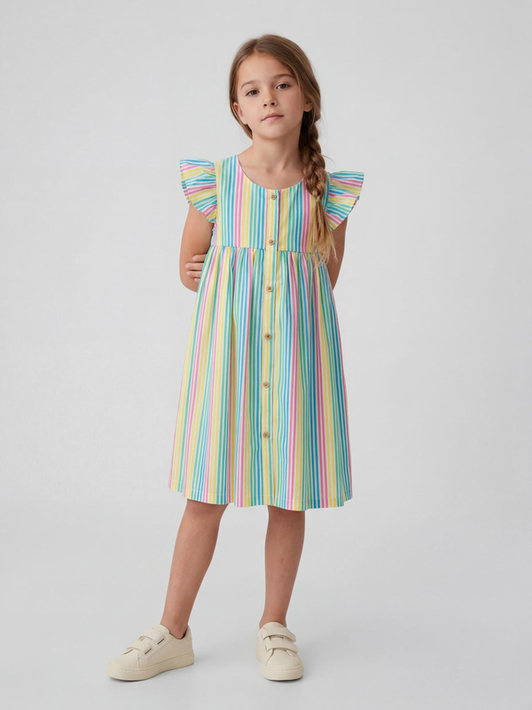 Rainbow Stripe Flutter-Sleeve Dress