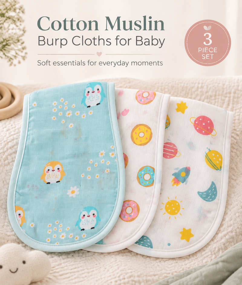 Cotton Muslin Burp Cloths for Baby - 3 Pack