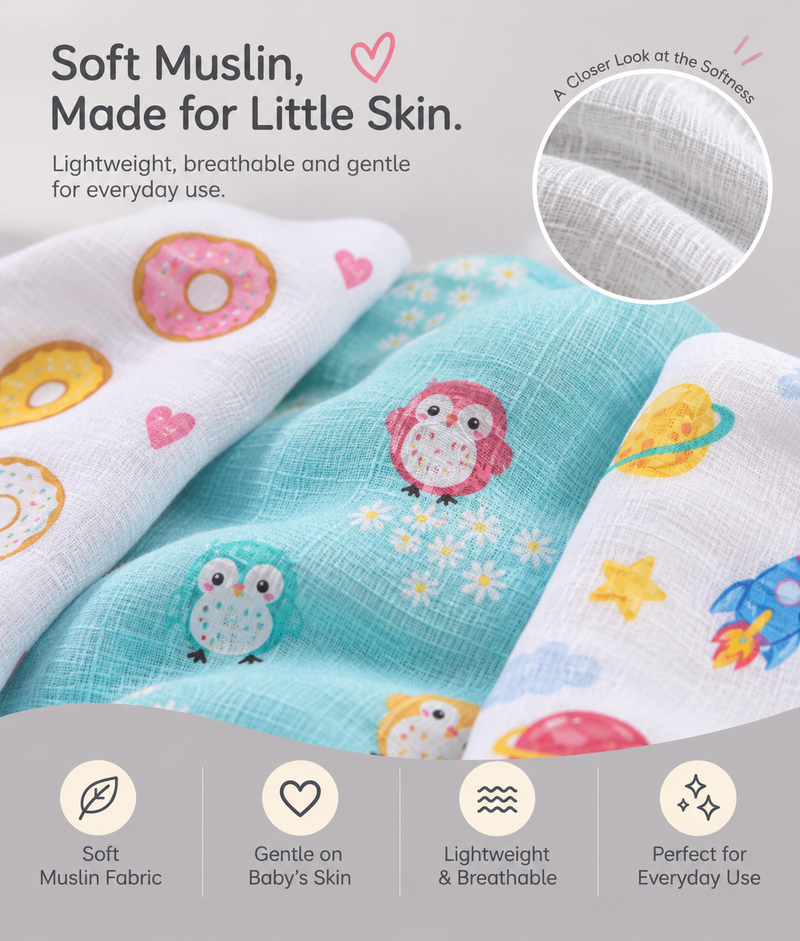 Baby Muslin Cotton Washcloth Set of 3