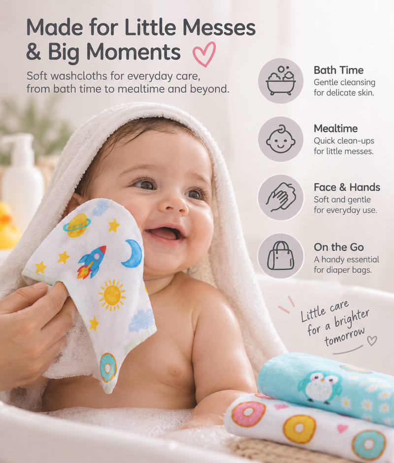 Baby Muslin Cotton Washcloth Set of 3