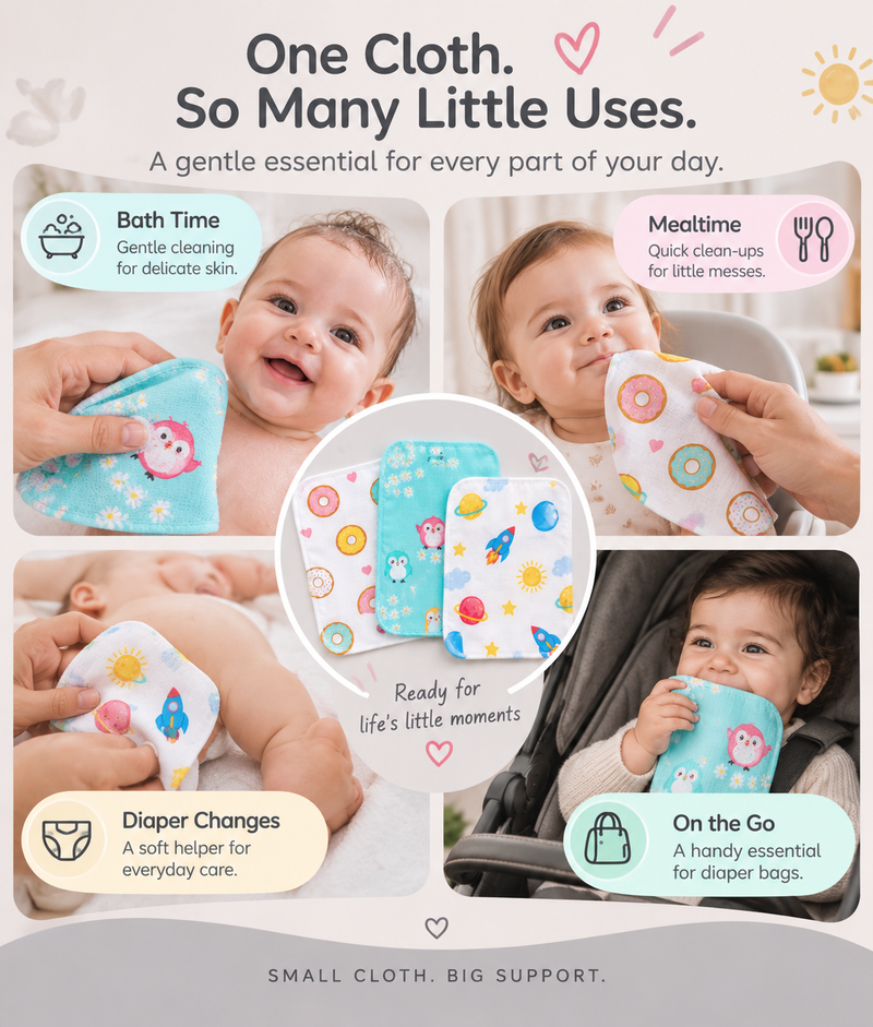 Baby Muslin Cotton Washcloth Set of 3