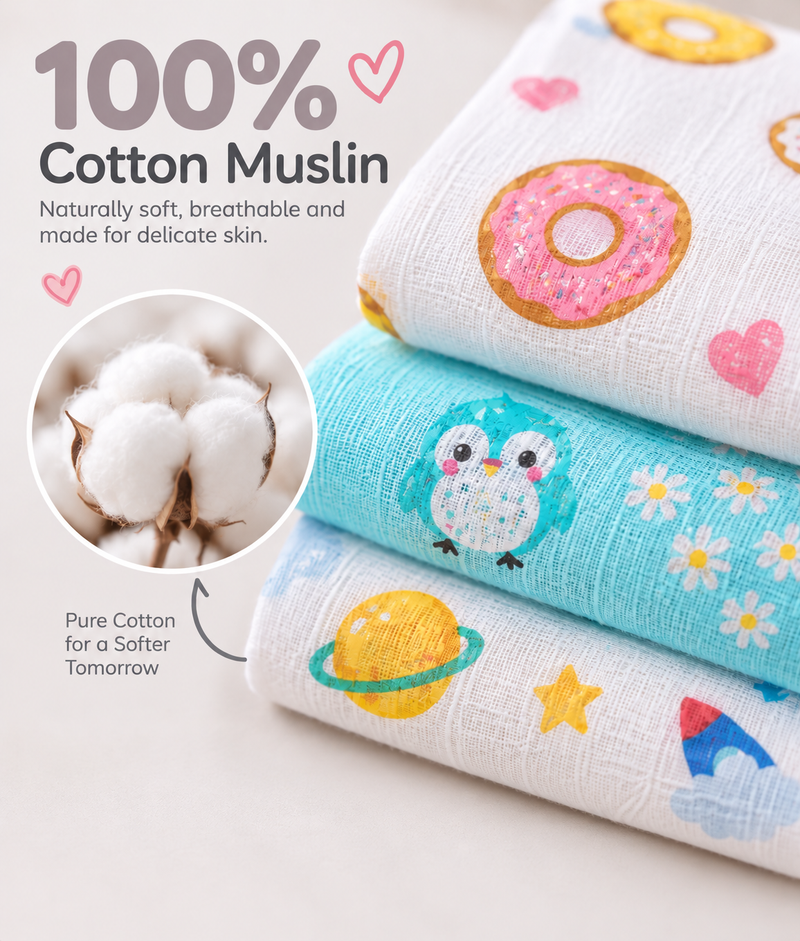 Baby Muslin Cotton Washcloth Set of 3