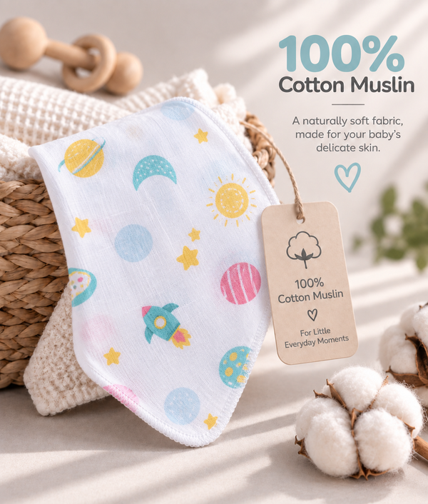 Muslin Cotton Washcloth for Newborns - Planet Print