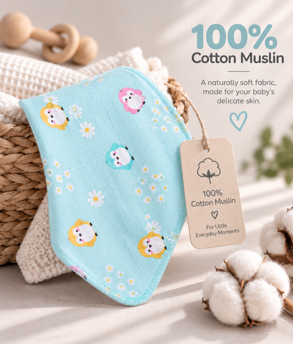 Muslin Cotton Washcloth for Newborns - Penguin Print