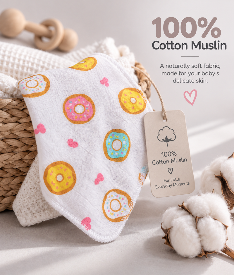 Muslin Cotton Washcloth for Newborns - Donut Print