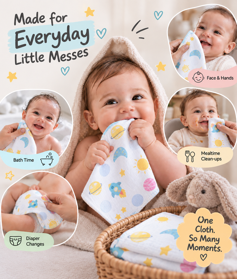 Muslin Cotton Washcloth for Newborns - Planet Print