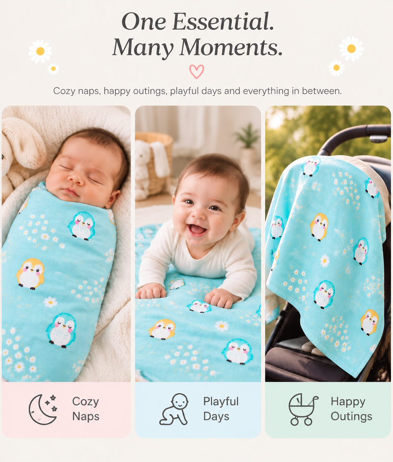 Cotton Swaddle & Burp Cloth Set - Penguin Print (2 Piece)