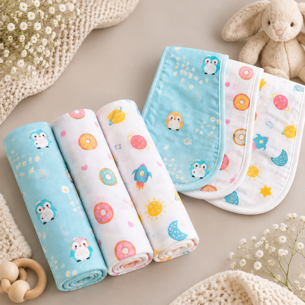 Baby Swaddle and Burp Cloth Gift - 6 Piece Set