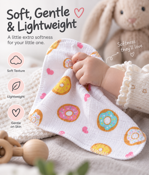 Muslin Cotton Washcloth for Newborns - Donut Print