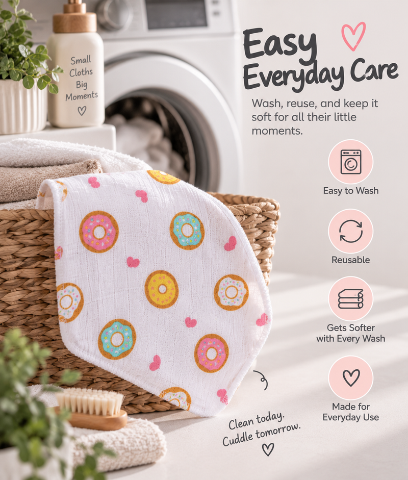 Muslin Cotton Washcloth for Newborns - Donut Print