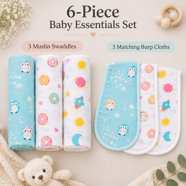 Baby Swaddle and Burp Cloth Gift - 6 Piece Set