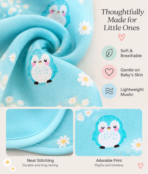 Cotton Swaddle & Burp Cloth Set - Penguin Print (2 Piece)