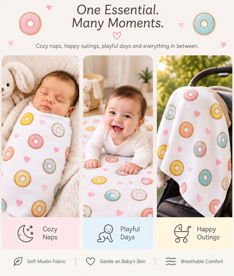 Cotton Swaddle & Burp Cloth Set - Donut Print (2 Piece)
