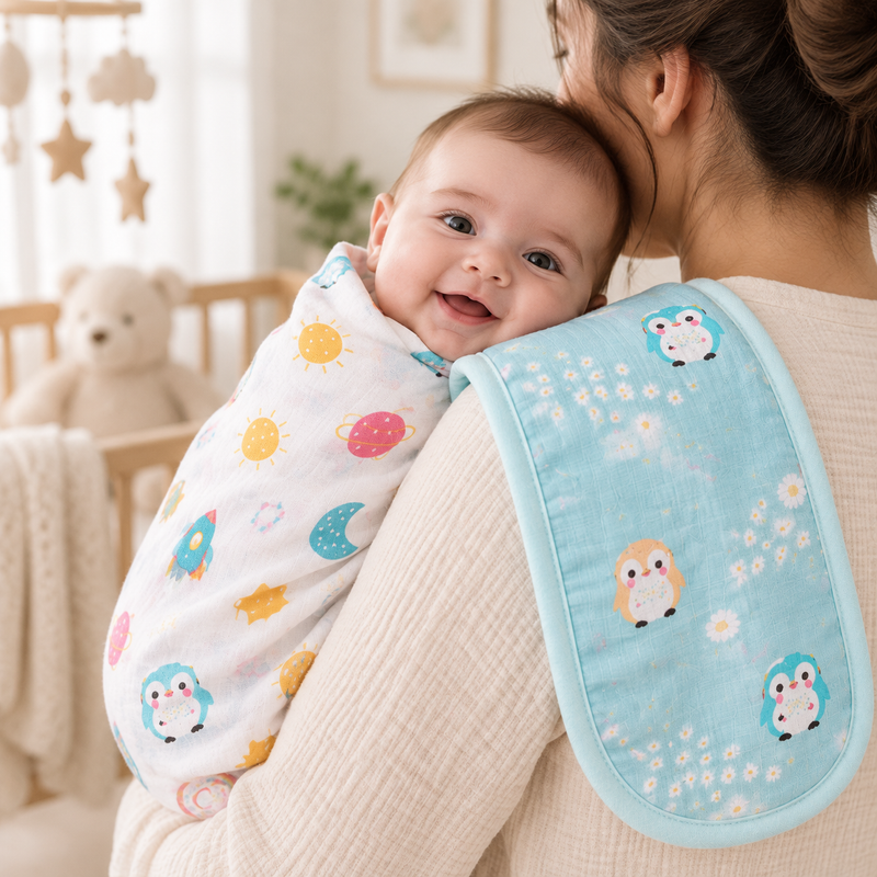 Baby Swaddle and Burp Cloth Gift - 6 Piece Set