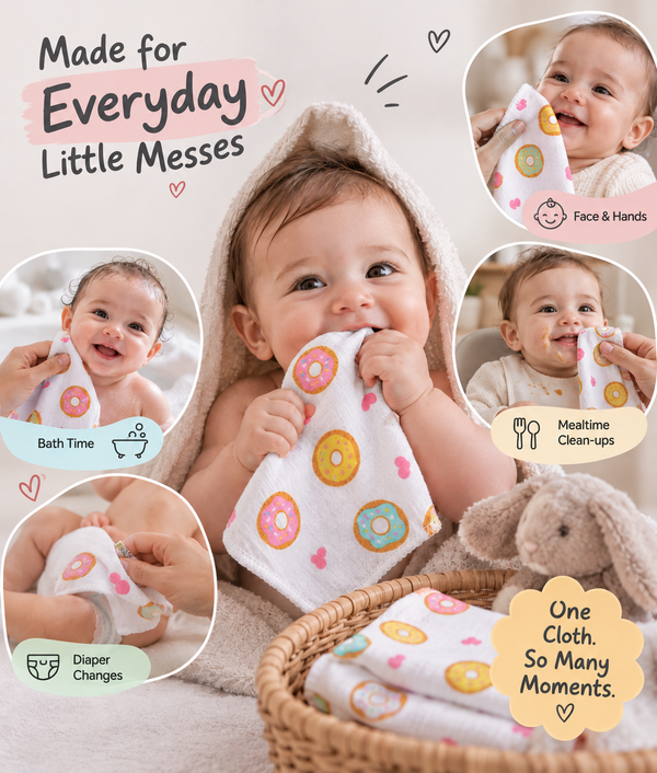 Muslin Cotton Washcloth for Newborns - Donut Print