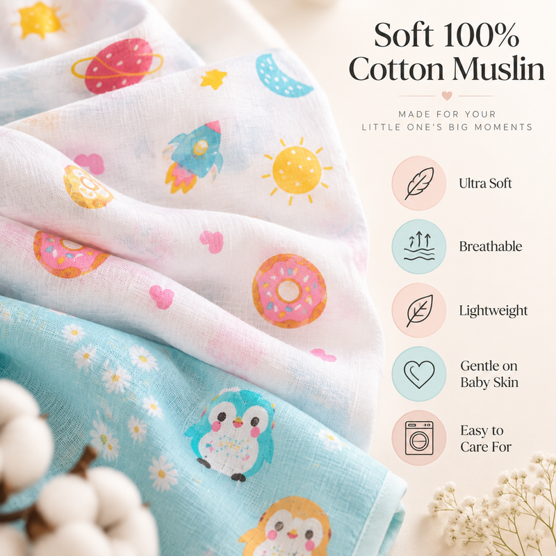 Baby Swaddle and Burp Cloth Gift - 6 Piece Set