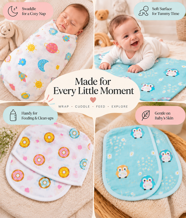 Baby Swaddle and Burp Cloth Gift - 6 Piece Set