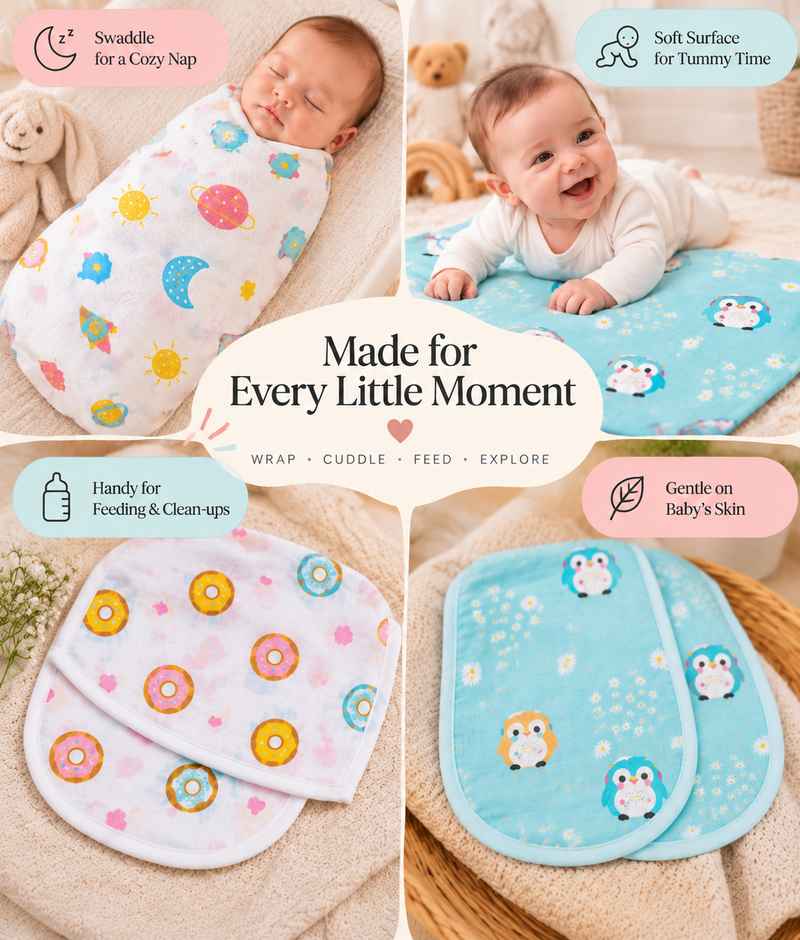 Baby Swaddle and Burp Cloth Gift - 6 Piece Set