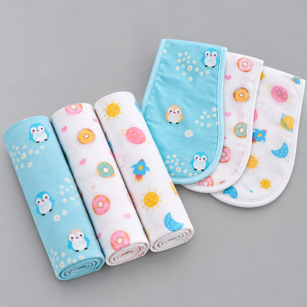 Baby Swaddle and Burp Cloth Gift - 6 Piece Set